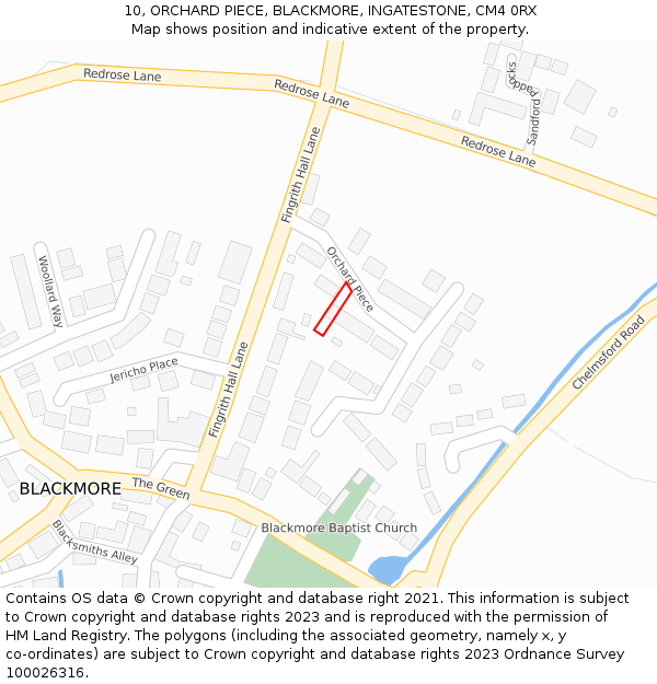 10, ORCHARD PIECE, BLACKMORE, INGATESTONE, CM4 0RX: Location map and indicative extent of plot