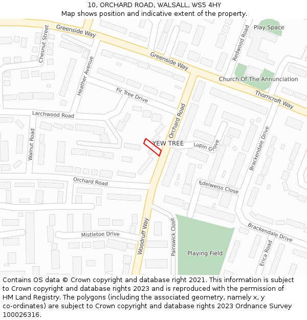 10, ORCHARD ROAD, WALSALL, WS5 4HY: Location map and indicative extent of plot
