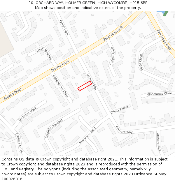 10, ORCHARD WAY, HOLMER GREEN, HIGH WYCOMBE, HP15 6RF: Location map and indicative extent of plot