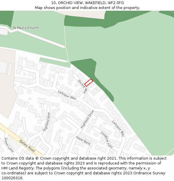 10, ORCHID VIEW, WAKEFIELD, WF2 0FG: Location map and indicative extent of plot
