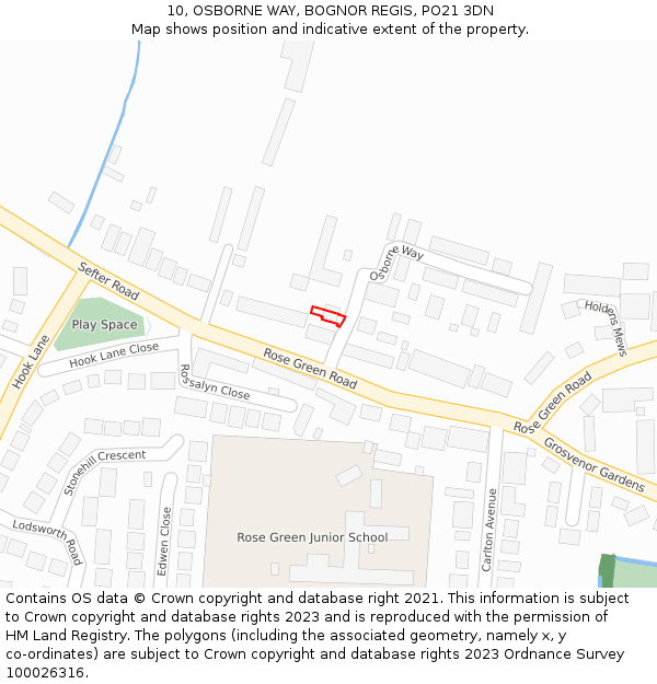 10, OSBORNE WAY, BOGNOR REGIS, PO21 3DN: Location map and indicative extent of plot