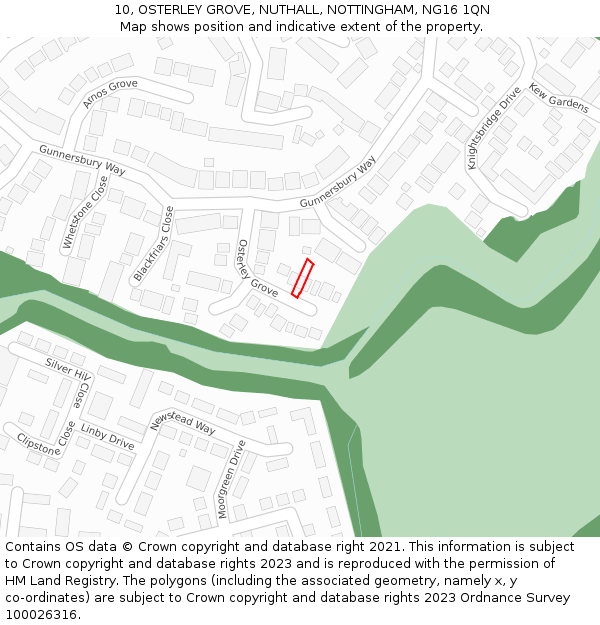 10, OSTERLEY GROVE, NUTHALL, NOTTINGHAM, NG16 1QN: Location map and indicative extent of plot