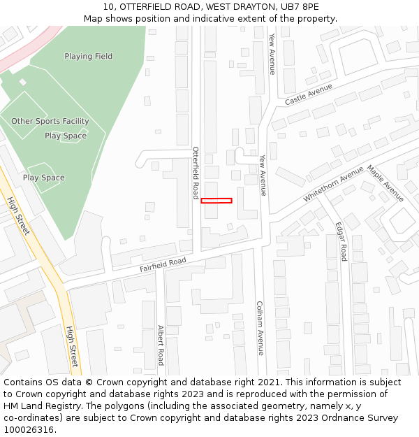 10, OTTERFIELD ROAD, WEST DRAYTON, UB7 8PE: Location map and indicative extent of plot