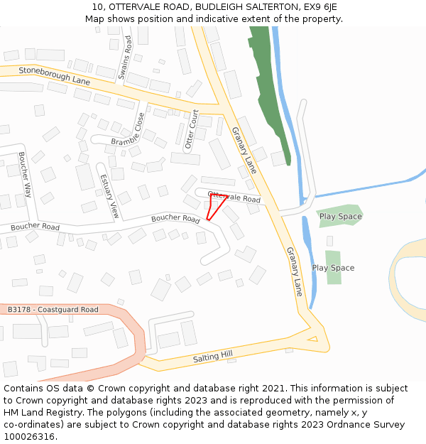 10, OTTERVALE ROAD, BUDLEIGH SALTERTON, EX9 6JE: Location map and indicative extent of plot