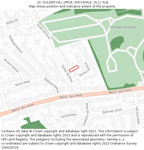 10, OULDER HILL DRIVE, ROCHDALE, OL11 5LB: Location map and indicative extent of plot