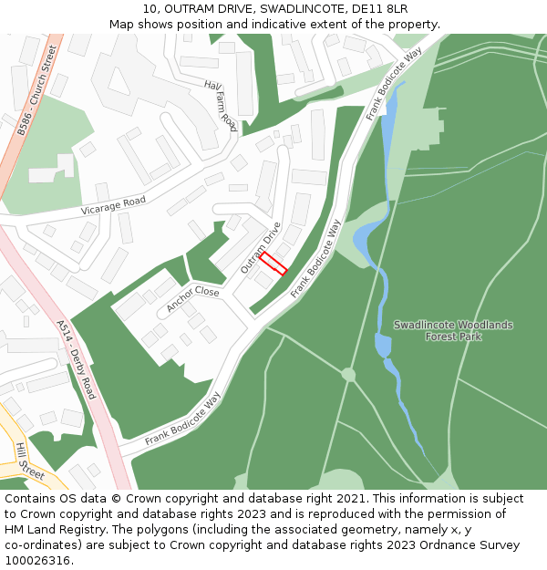 10, OUTRAM DRIVE, SWADLINCOTE, DE11 8LR: Location map and indicative extent of plot