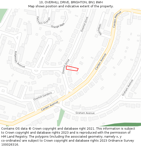 10, OVERHILL DRIVE, BRIGHTON, BN1 8WH: Location map and indicative extent of plot