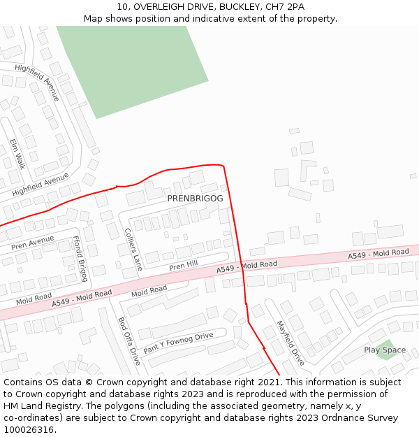 10, OVERLEIGH DRIVE, BUCKLEY, CH7 2PA: Location map and indicative extent of plot