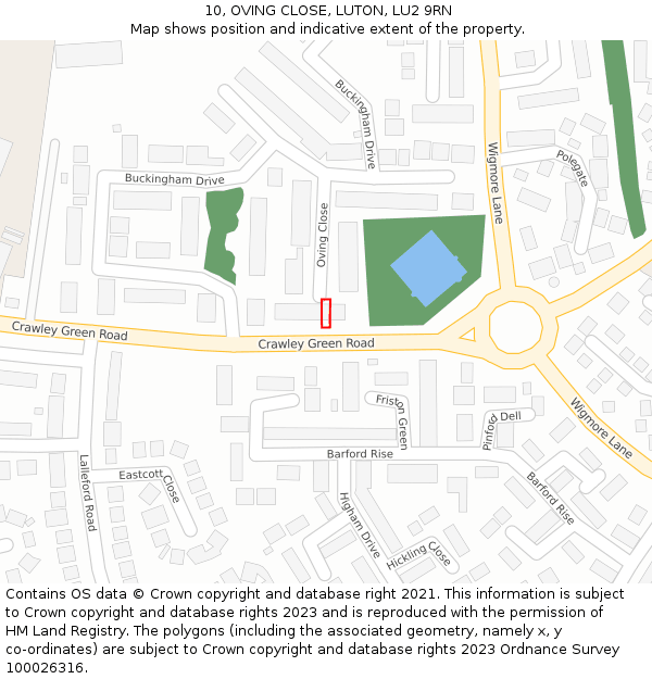 10, OVING CLOSE, LUTON, LU2 9RN: Location map and indicative extent of plot