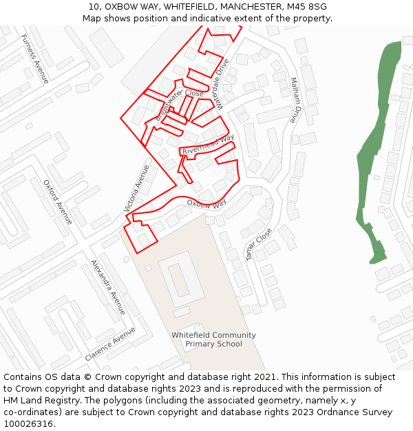 10, OXBOW WAY, WHITEFIELD, MANCHESTER, M45 8SG: Location map and indicative extent of plot
