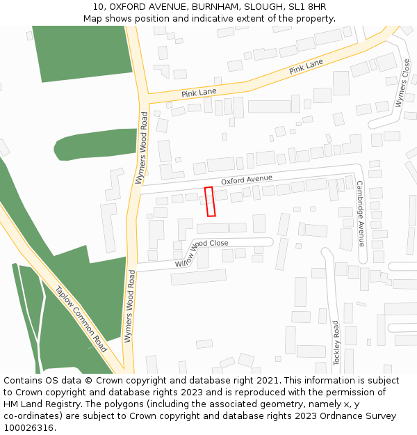 10, OXFORD AVENUE, BURNHAM, SLOUGH, SL1 8HR: Location map and indicative extent of plot