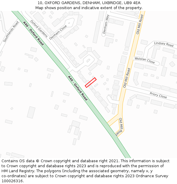 10, OXFORD GARDENS, DENHAM, UXBRIDGE, UB9 4EA: Location map and indicative extent of plot