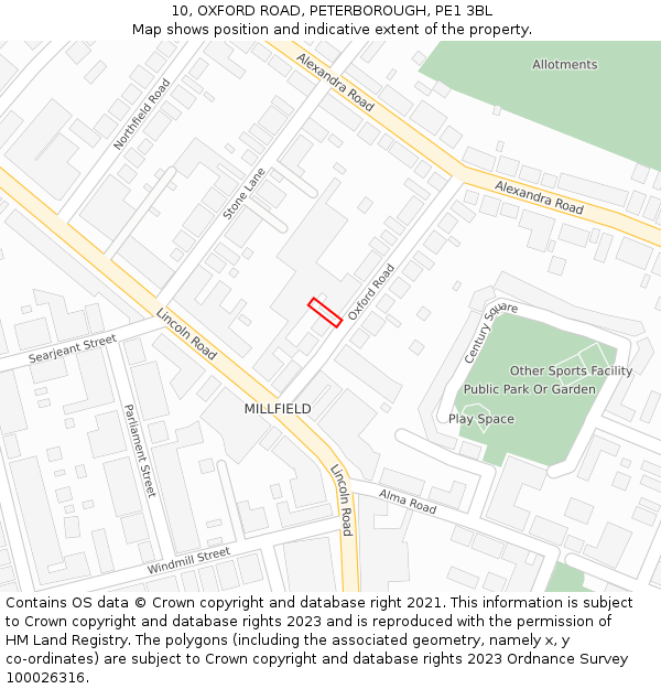 10, OXFORD ROAD, PETERBOROUGH, PE1 3BL: Location map and indicative extent of plot