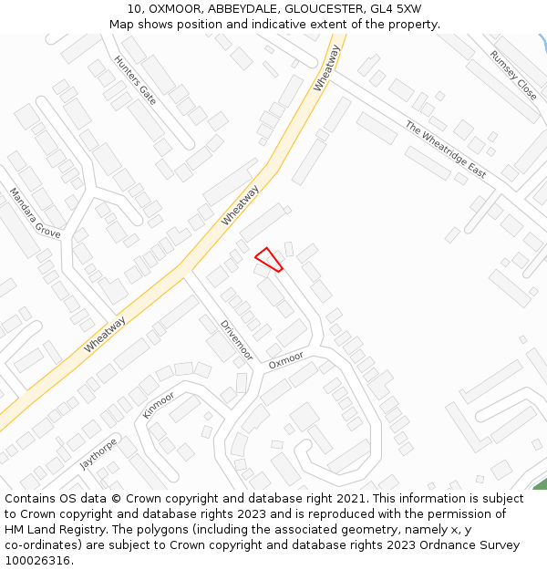 10, OXMOOR, ABBEYDALE, GLOUCESTER, GL4 5XW: Location map and indicative extent of plot