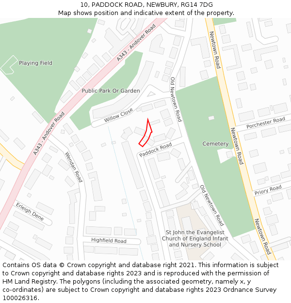 10, PADDOCK ROAD, NEWBURY, RG14 7DG: Location map and indicative extent of plot