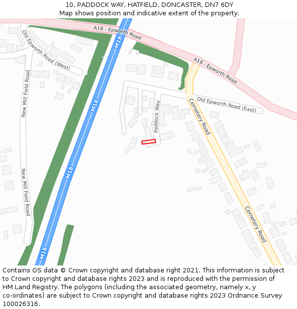 10, PADDOCK WAY, HATFIELD, DONCASTER, DN7 6DY: Location map and indicative extent of plot