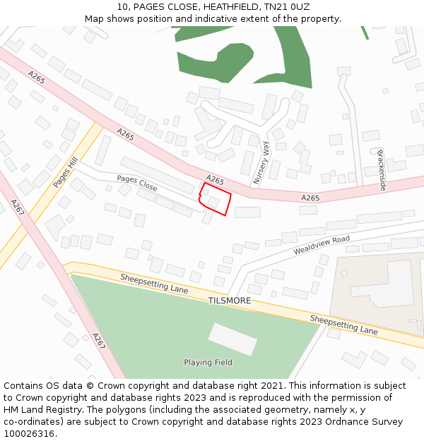 10, PAGES CLOSE, HEATHFIELD, TN21 0UZ: Location map and indicative extent of plot