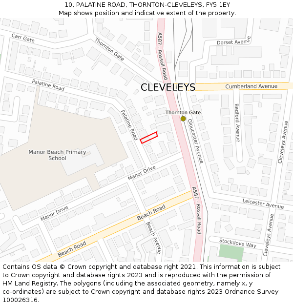 10, PALATINE ROAD, THORNTON-CLEVELEYS, FY5 1EY: Location map and indicative extent of plot