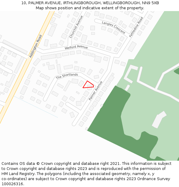 10, PALMER AVENUE, IRTHLINGBOROUGH, WELLINGBOROUGH, NN9 5XB: Location map and indicative extent of plot