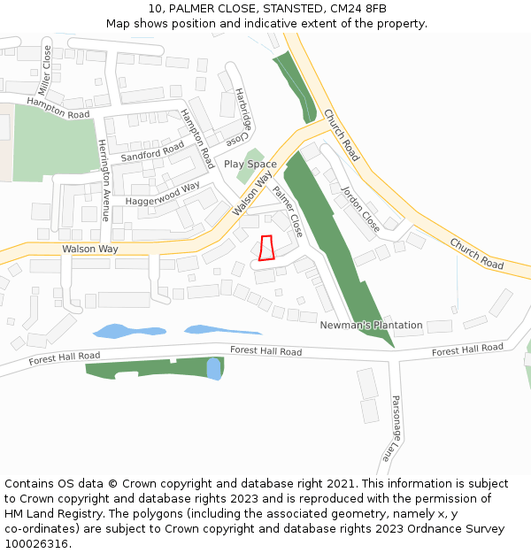 10, PALMER CLOSE, STANSTED, CM24 8FB: Location map and indicative extent of plot