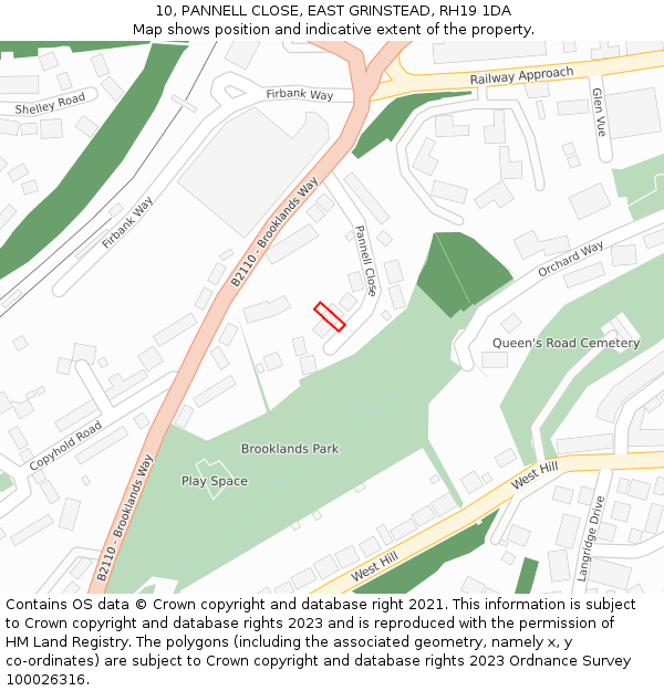 10, PANNELL CLOSE, EAST GRINSTEAD, RH19 1DA: Location map and indicative extent of plot