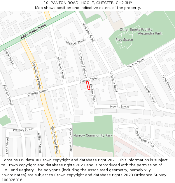 10, PANTON ROAD, HOOLE, CHESTER, CH2 3HY: Location map and indicative extent of plot