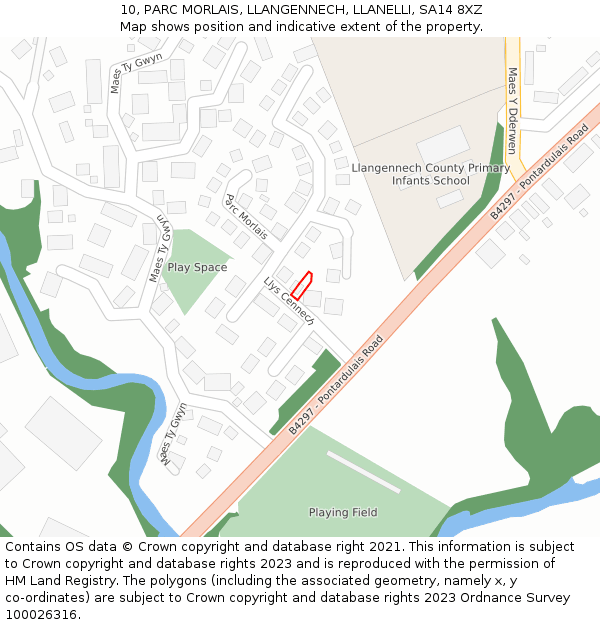 10, PARC MORLAIS, LLANGENNECH, LLANELLI, SA14 8XZ: Location map and indicative extent of plot