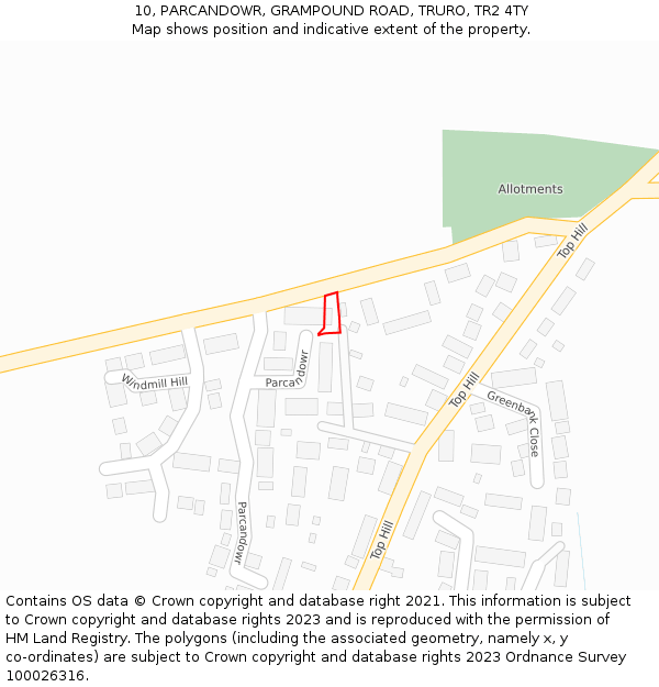 10, PARCANDOWR, GRAMPOUND ROAD, TRURO, TR2 4TY: Location map and indicative extent of plot