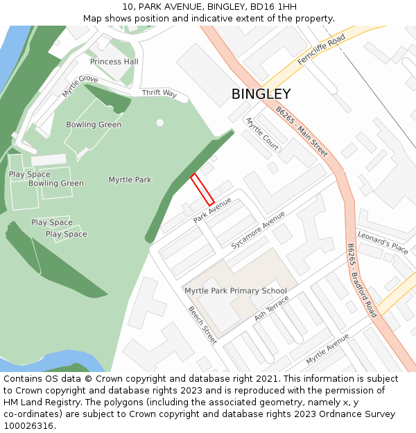 10, PARK AVENUE, BINGLEY, BD16 1HH: Location map and indicative extent of plot