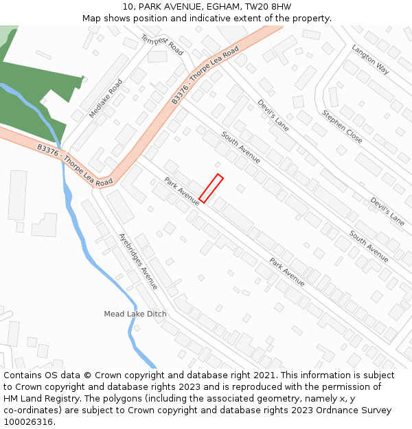 10, PARK AVENUE, EGHAM, TW20 8HW: Location map and indicative extent of plot