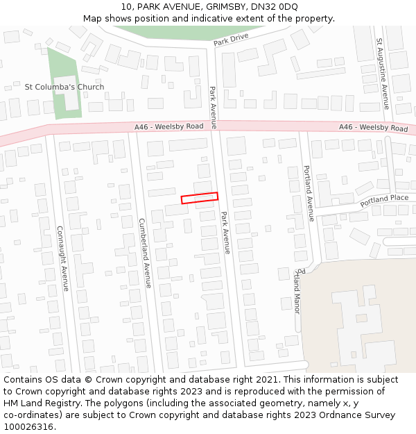 10, PARK AVENUE, GRIMSBY, DN32 0DQ: Location map and indicative extent of plot