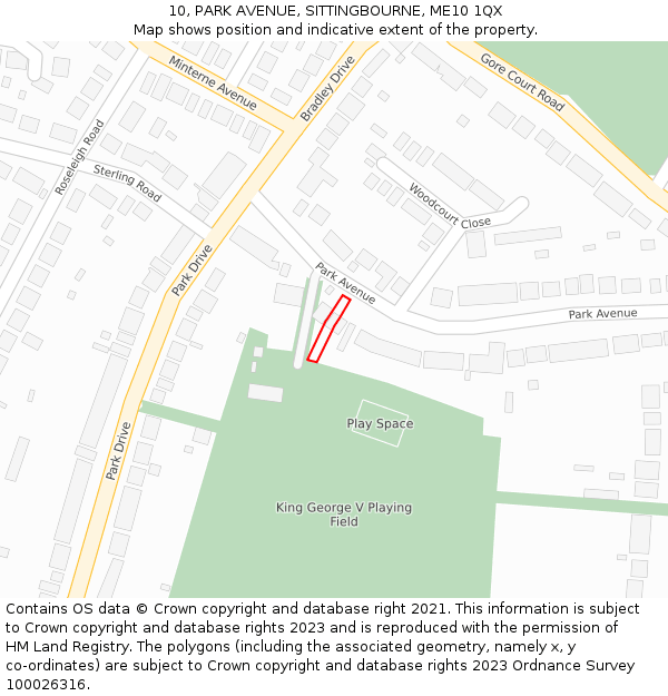 10, PARK AVENUE, SITTINGBOURNE, ME10 1QX: Location map and indicative extent of plot