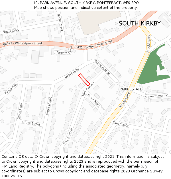 10, PARK AVENUE, SOUTH KIRKBY, PONTEFRACT, WF9 3PQ: Location map and indicative extent of plot