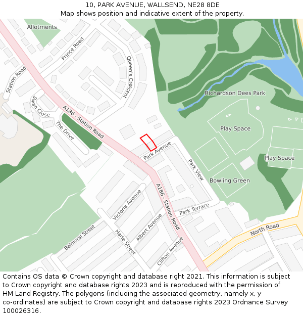 10, PARK AVENUE, WALLSEND, NE28 8DE: Location map and indicative extent of plot