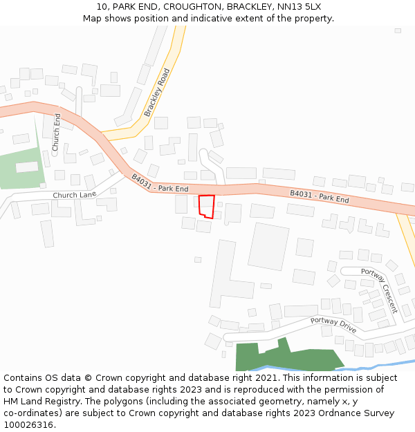 10, PARK END, CROUGHTON, BRACKLEY, NN13 5LX: Location map and indicative extent of plot