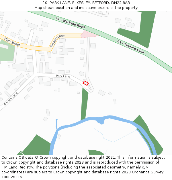 10, PARK LANE, ELKESLEY, RETFORD, DN22 8AR: Location map and indicative extent of plot