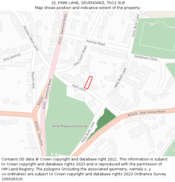 10, PARK LANE, SEVENOAKS, TN13 3UP: Location map and indicative extent of plot