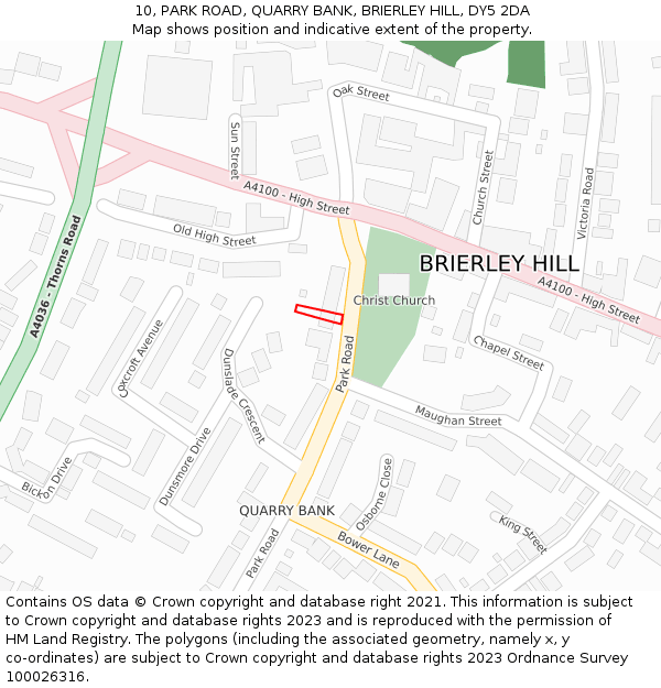 10, PARK ROAD, QUARRY BANK, BRIERLEY HILL, DY5 2DA: Location map and indicative extent of plot