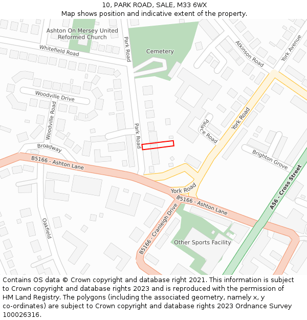 10, PARK ROAD, SALE, M33 6WX: Location map and indicative extent of plot