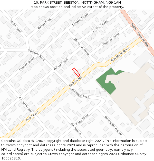 10, PARK STREET, BEESTON, NOTTINGHAM, NG9 1AH: Location map and indicative extent of plot