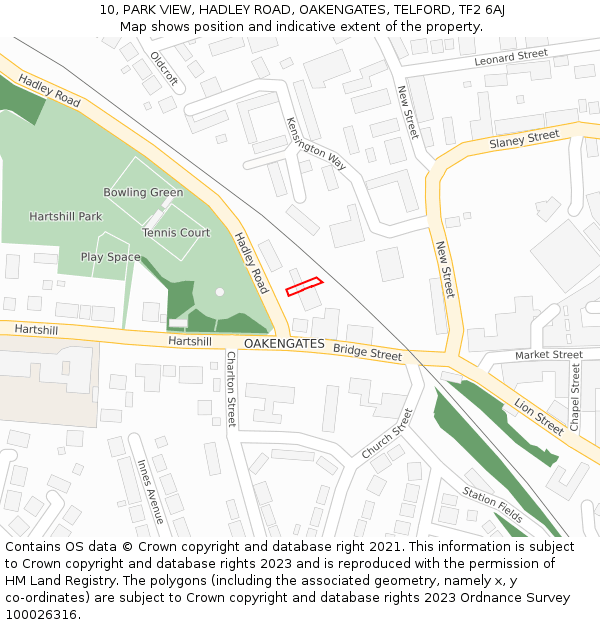 10, PARK VIEW, HADLEY ROAD, OAKENGATES, TELFORD, TF2 6AJ: Location map and indicative extent of plot