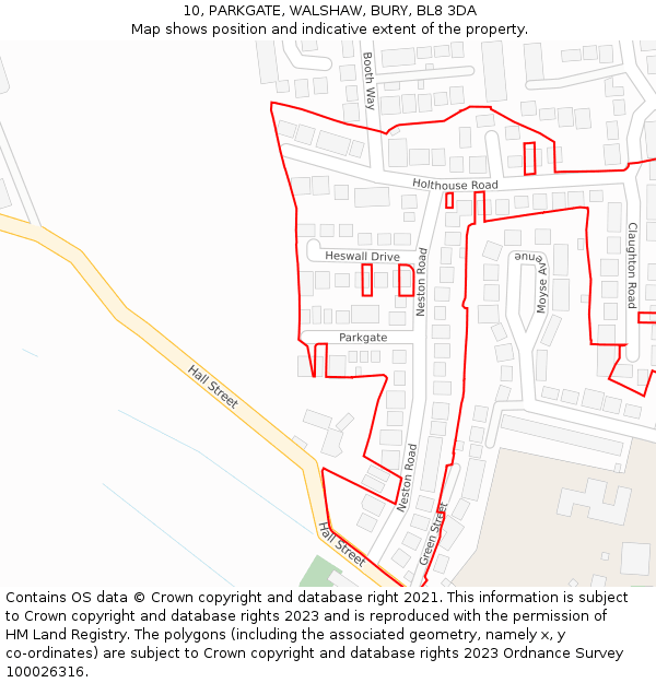 10, PARKGATE, WALSHAW, BURY, BL8 3DA: Location map and indicative extent of plot