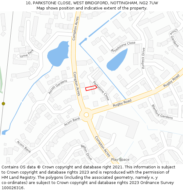 10, PARKSTONE CLOSE, WEST BRIDGFORD, NOTTINGHAM, NG2 7UW: Location map and indicative extent of plot