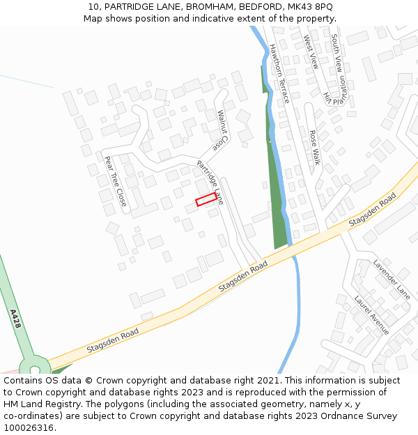 10, PARTRIDGE LANE, BROMHAM, BEDFORD, MK43 8PQ: Location map and indicative extent of plot