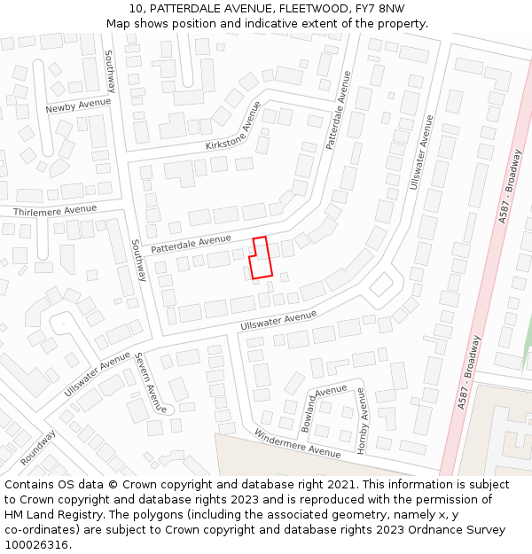 10, PATTERDALE AVENUE, FLEETWOOD, FY7 8NW: Location map and indicative extent of plot