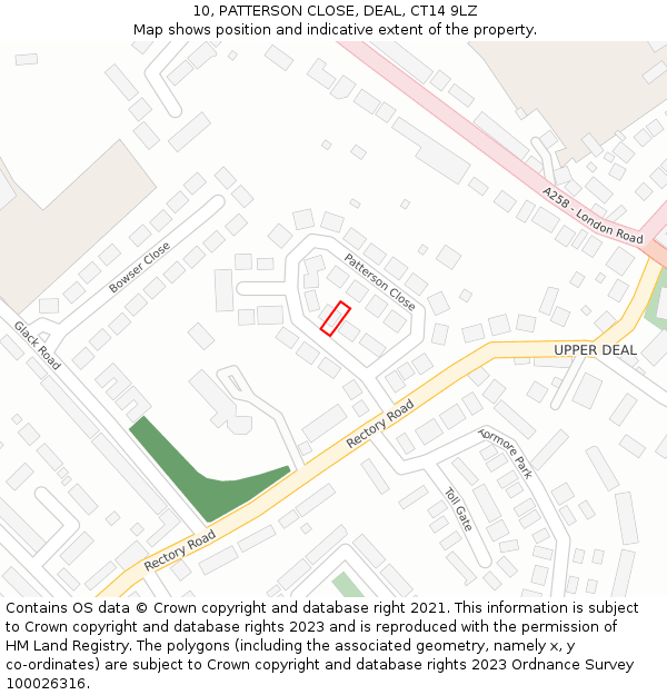 10, PATTERSON CLOSE, DEAL, CT14 9LZ: Location map and indicative extent of plot