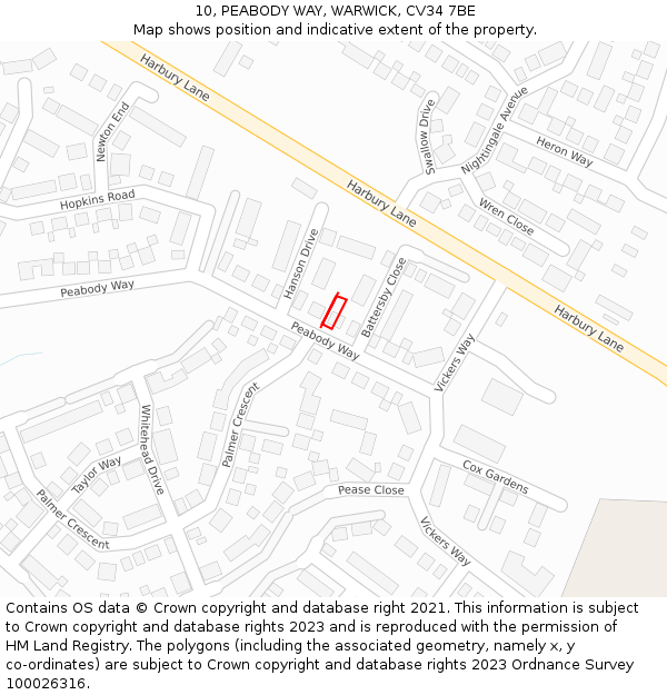 10, PEABODY WAY, WARWICK, CV34 7BE: Location map and indicative extent of plot