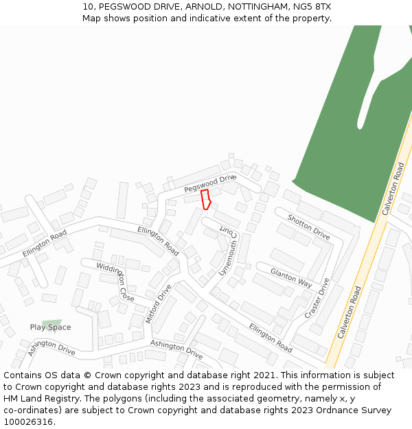 10, PEGSWOOD DRIVE, ARNOLD, NOTTINGHAM, NG5 8TX: Location map and indicative extent of plot