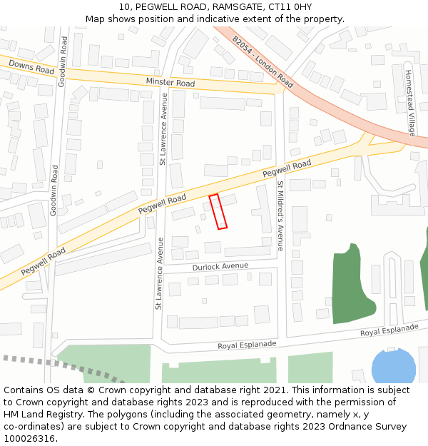 10, PEGWELL ROAD, RAMSGATE, CT11 0HY: Location map and indicative extent of plot