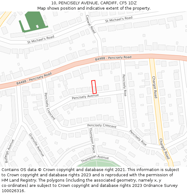 10, PENCISELY AVENUE, CARDIFF, CF5 1DZ: Location map and indicative extent of plot